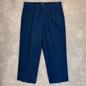 IZOD Pants Men's (36x27 Actual) Blue Pleated Cotton Casual Dress Trousers